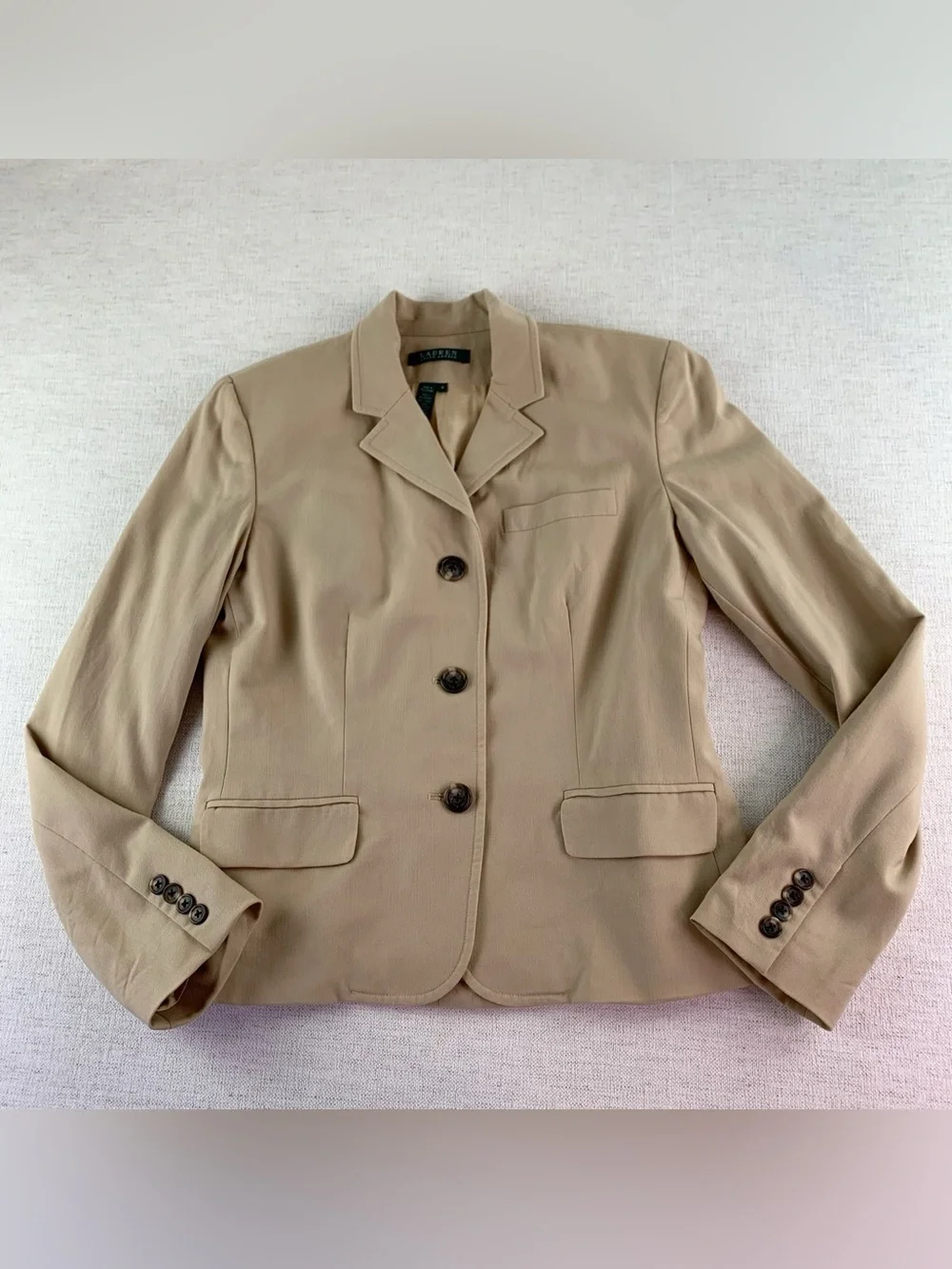 Lauren Ralph Lauren Women's 4 Beige Tan wool blend Blazer Jacket long sleeve
